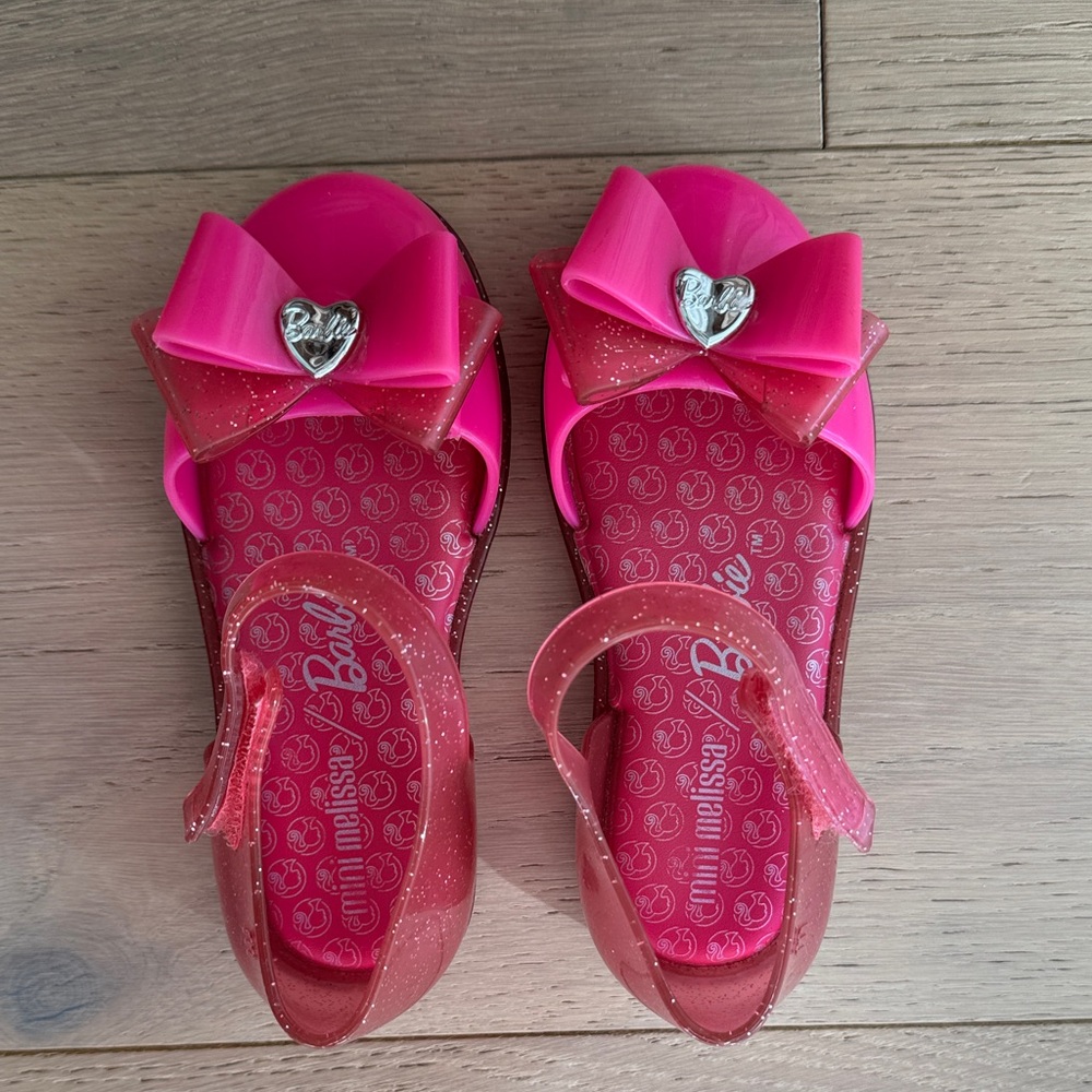 Mini Melissa Barbie Pink Glitter Bow Sandals